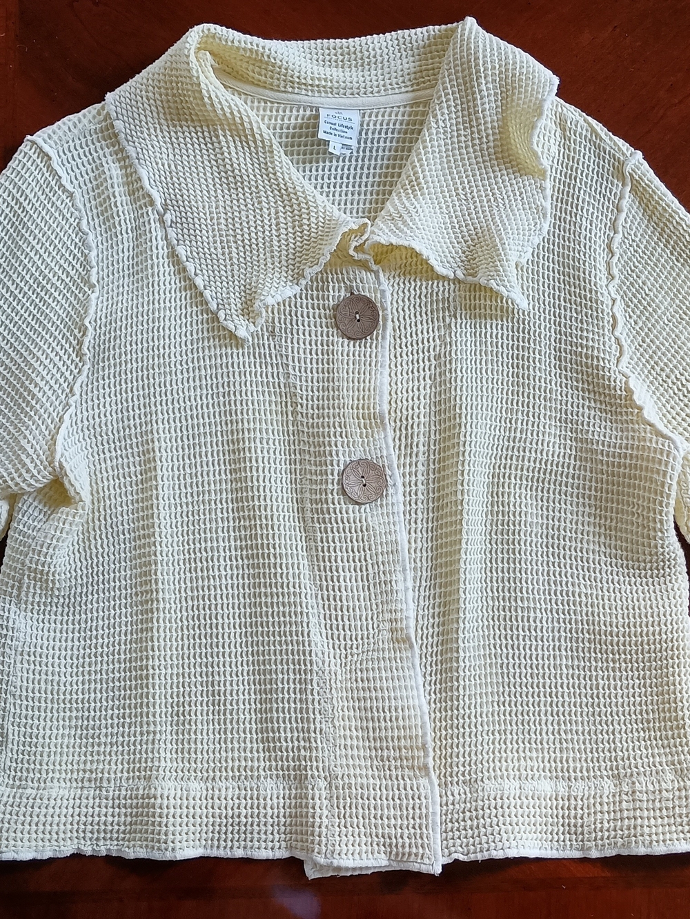 Light Yellow Waffle-Knit Button Front Sweater